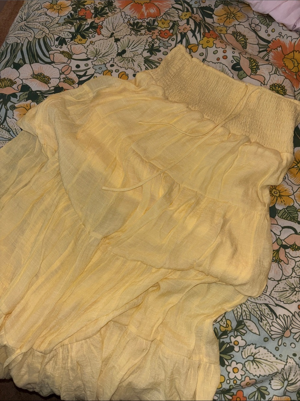 Tiered Butter Yellow Maxi Skirt with Smocked Waist